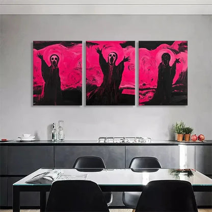 3pcs Bold Pink and Black Scream Décor Wall Art Canvas Unframed - High Quality Print 100% Australian Made Wall Canvas - Bella Home Decor