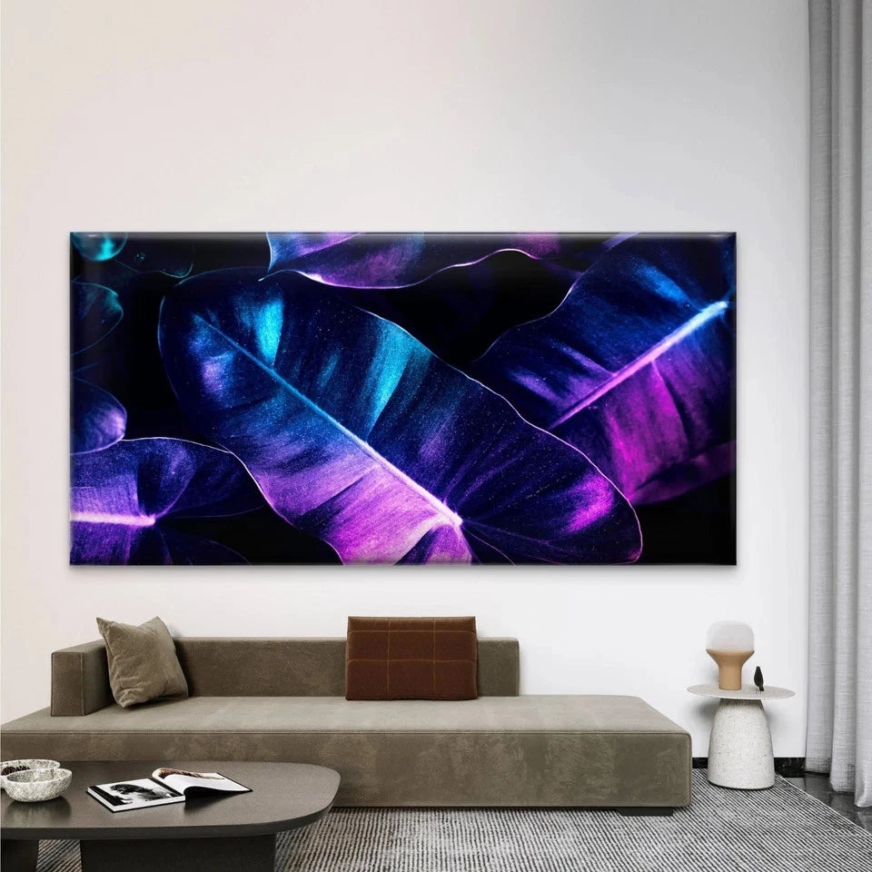 Neon Tropical Anthurium Leaves Wall Art Canvas Office Home Room Framed 120x60cm