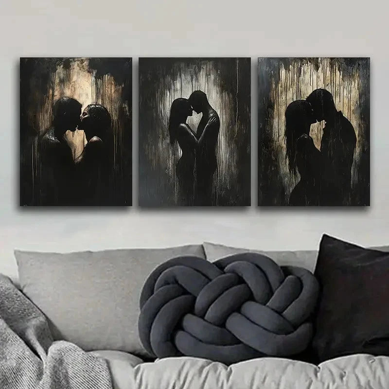 3pcs Classic Kissing Couple Painting Metal Print Ready to Hang Art - Bella Home Decor