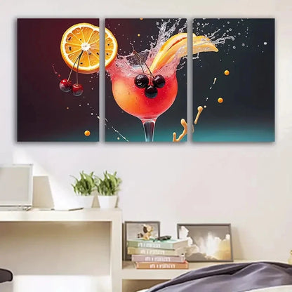 3pcs Orange Juice With Berries And Cherry Fruit Wall Art Set Canvas Framed 60x90cm - High Quality Print 100% Australian Made Wall Canvas Ready to Hang
