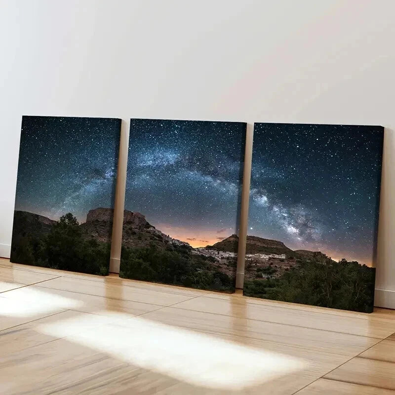 3pcs Starry Sky Night Scene & Mountains Wall Art Set Canvas Framed 60x90cm - High Quality Print 100% Australian Made Wall Canvas Ready to Hang - Bella Home Decor