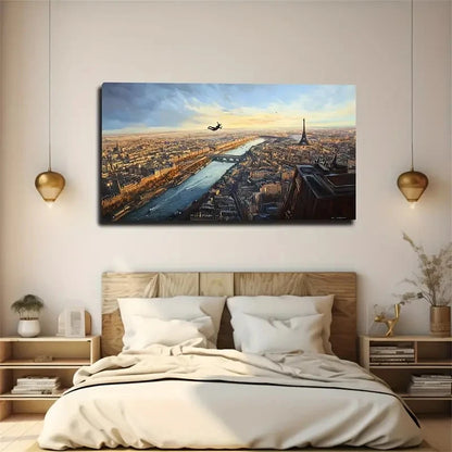 Paris Eiffel Tower Bungee Jump Wall Art Canvas Office Home Room Framed 120x60cm