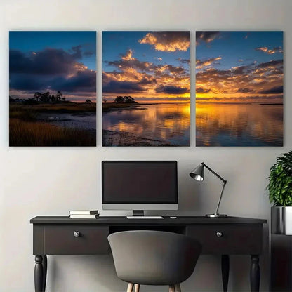 3pcs Panoramic Sunrise & Sunset Prefect  Wall Art Set Canvas Framed 60x90cm - High Quality Print 100% Australian Made Wall Canvas Ready to Hang
