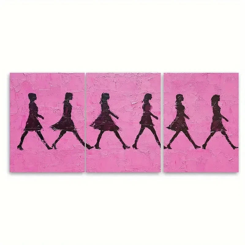 3pcs Walking Silhouettes on Textured ER  Wall Art Set Canvas Framed 60x90cm - High Quality Print 100% Australian Made Wall Canvas Ready to Hang