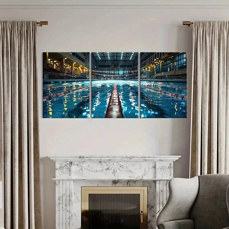 3pcs Indoor Swimming Pool Architecture  Wall Art Set Canvas Framed 60x90cm - High Quality Print 100% Australian Made Wall Canvas Ready to Hang - Bella Home Decor