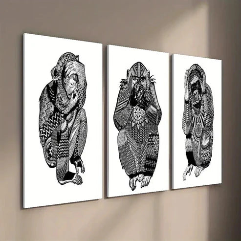 3pcs Three Little Wise Monkeys Wall Art Set Canvas Unframed - High Quality Print 100% Australian Made Wall Canvas