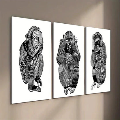 3pcs Three Little Wise Monkeys Wall Art Set Canvas Unframed - High Quality Print 100% Australian Made Wall Canvas