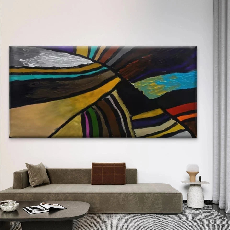 Abstract Multicolor Geometric Wall Art Canvas Office Home Room Framed 120x60cm