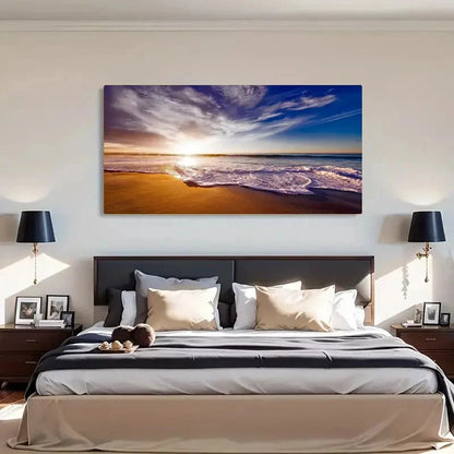California Ocean Shore Dusk Sun Wall Art Canvas Office Home Room Framed 120x60cm - Bella Home Decor