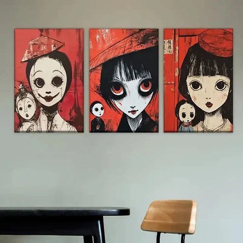 3pcs three paintings of women with red eyes Wall Art Set Canvas Unframed - High Quality Print 100% Australian Made Wall Canvas