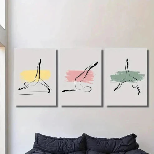 3pcs Abstract Pilates Exercise Poses  Wall Art Set Canvas Unframed - High Quality Print 100% Australian Made Wall Canvas - Bella Home Decor