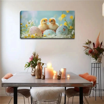Two Fluffy Yellow Chicks Wall Art Canvas Office Home Room Framed 120x60cm. - Bella Home Decor
