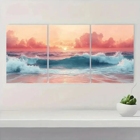 3pcs Tranquil Ocean Sunset   Wall Art Set Canvas Unframed - High Quality Print 100% Australian Made Wall Canvas - Bella Home Decor