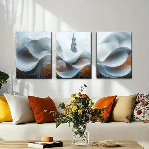 3pcs Abstract Cityscape White Curves Perfect Wall Art Canvas Unframed - High Quality Print 100% Australian Made Wall Canvas - Bella Home Decor
