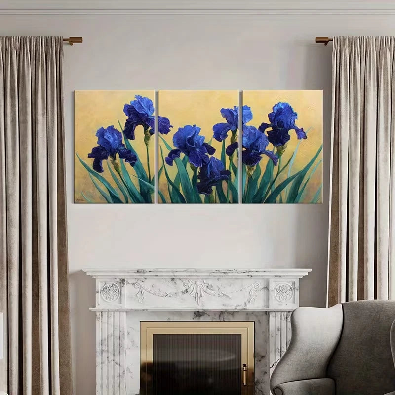 3pcs Vibrant Colors Blue Iris Flower Abstract  Wall Art Set Canvas Framed 40x60cm - High Quality Print 100% Australian Made Wall Canvas Ready to Hang