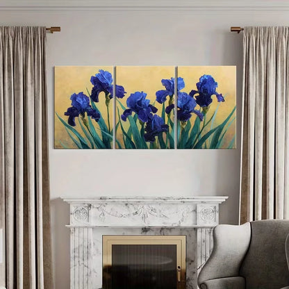 3pcs Vibrant Colors Blue Iris Flower Abstract  Wall Art Set Canvas Framed 40x60cm - High Quality Print 100% Australian Made Wall Canvas Ready to Hang
