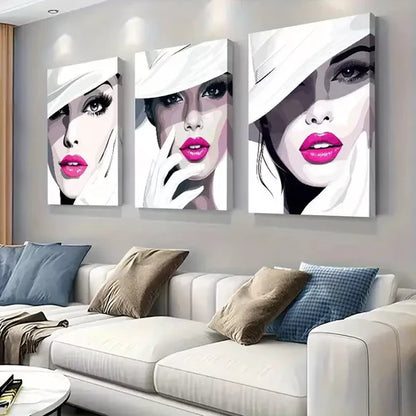 3pcs Stylish Fashionista Faces Triptych Wall Art Set Wall Art Canvas Unframed - High Quality Print 100% Australian Made Wall Canvas