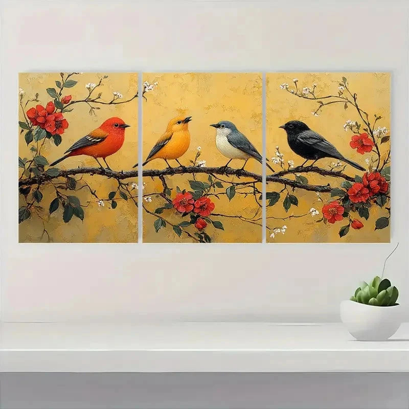 3pcs Vibrant Yellow Background VY      Wall Art Set Canvas Framed 60x90cm - High Quality Print 100% Australian Made Wall Canvas Ready to Hang - Bella Home Decor