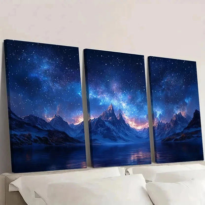 3pcs Snow Mountain Starry Sky Decor Wall Art Set Canvas Framed 40x60cm - High Quality Print 100% Australian Made Wall Canvas Ready to Hang - Bella Home Decor