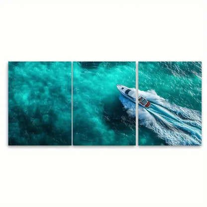 3pcs Stunning Aerial Seascape Boat J  Wall Art Set Canvas Framed 50x70cm - High Quality Print 100% Australian Made Wall Canvas Ready to Hang