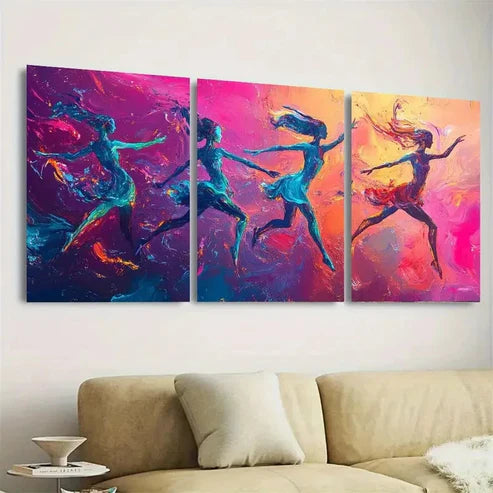 3pcs Abstract Dancer Elegant Blue & Pink Wall Art Set Canvas Unframed - High Quality Print 100% Australian Made Wall Canvas - Bella Home Decor