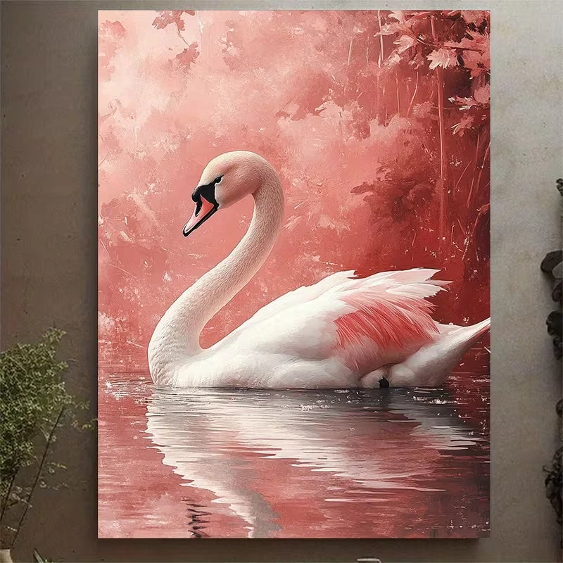 Pink & White Swan with Serene Nature Metal Print Ready to Hang