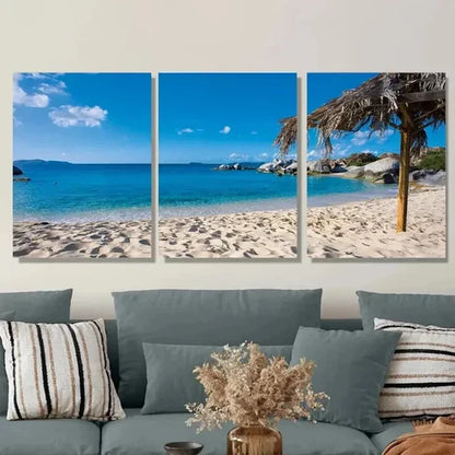 3pcs Beach Paradise Triptych Palm Trees Wall Art Set Canvas Unframed - High Quality Print 100% Australian Made Wall Canvas - Bella Home Decor