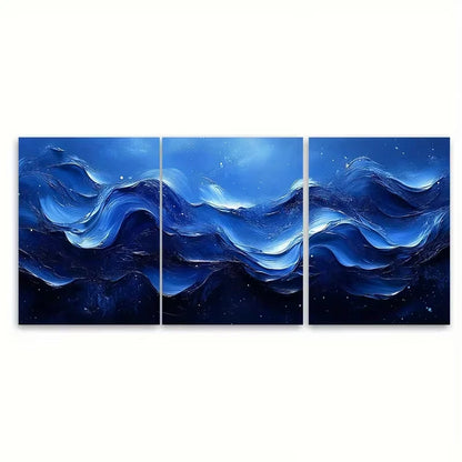 3pcs Elegant Blue Abstract Flowing Artwork Metal Print Ready to Hang Art - Bella Home Decor