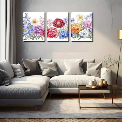 3pcs Colored Chrysanthemums White Perfect Wall Art Canvas Unframed - High Quality Print 100% Australian Made Wall Canvas - Bella Home Decor