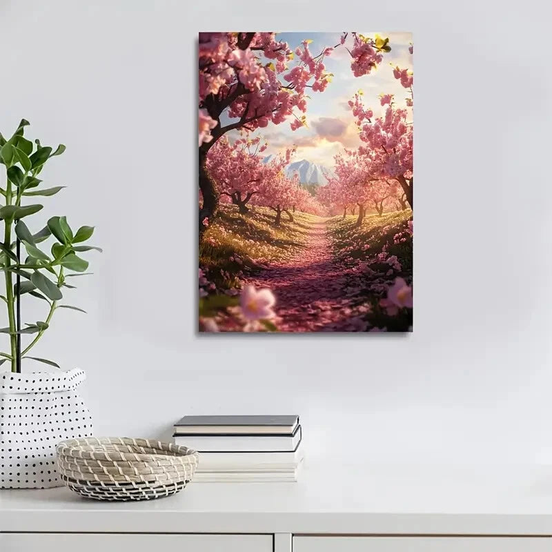 Serene Peach Tree Forest with Blooming Flowers 40x60cm Metal Print Ready to Hang