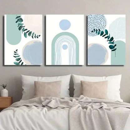 3pcs Modern Nordic Teal Botanical Leaf Wall Art Set Canvas Unframed - High Quality Print 100% Australian Made Wall Canvas