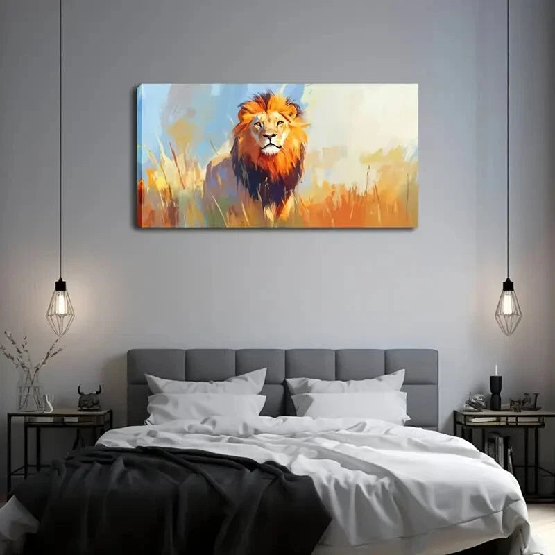 Lion Standing Tawny Mane Wall Art Canvas Office Home Room Framed 120x60cm - Bella Home Decor