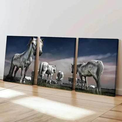 3pcs White Horse in Grassland Landscape Wall Art Set Canvas Unframed - High Quality Print 100% Australian Made Wall Canvas