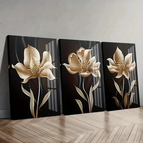 3pcs Abstract Black and Golden  Art Set Canvas Unframed - High Quality Print 100% Australian Made Wall Canvas - Bella Home Decor