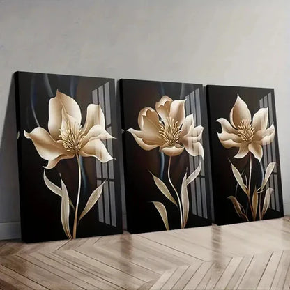 3pcs Abstract Black and Golden  Art Set Canvas Unframed - High Quality Print 100% Australian Made Wall Canvas - Bella Home Decor