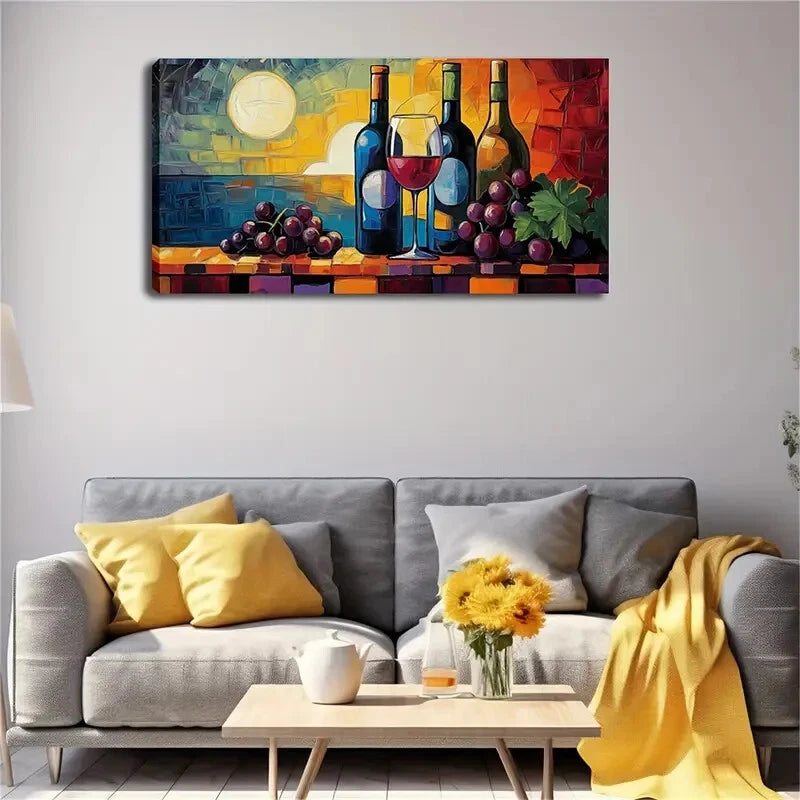 Vibrant Wine and Grapes Scene Wall Art Canvas Office Home Room Framed 120x60cm - Bella Home Decor