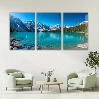 3pcs Snowy Mountain Sunrise Lake Metal Print Ready to Hang Art - Bella Home Decor