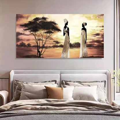 Deco African Sunset Savanna Wall Art Canvas Office Home Room Framed 120x60cm
