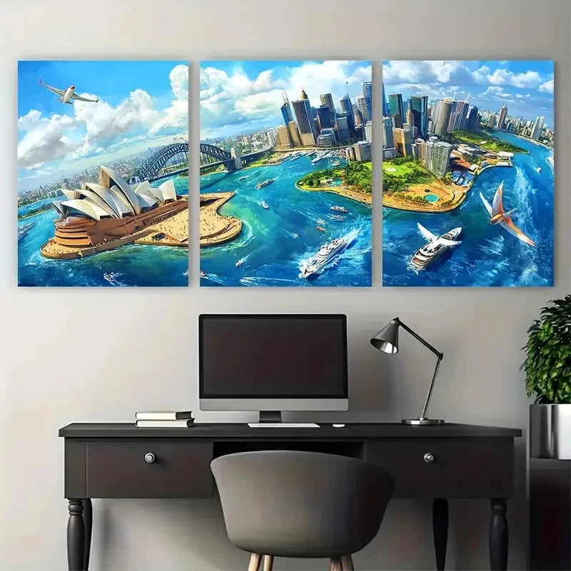 3pcs Australia A Vibrant View Of Sydney  Wall Art Set Canvas Framed 50x70cm - High Quality Print 100% Australian Made Wall Canvas Ready to Hang - Bella Home Decor