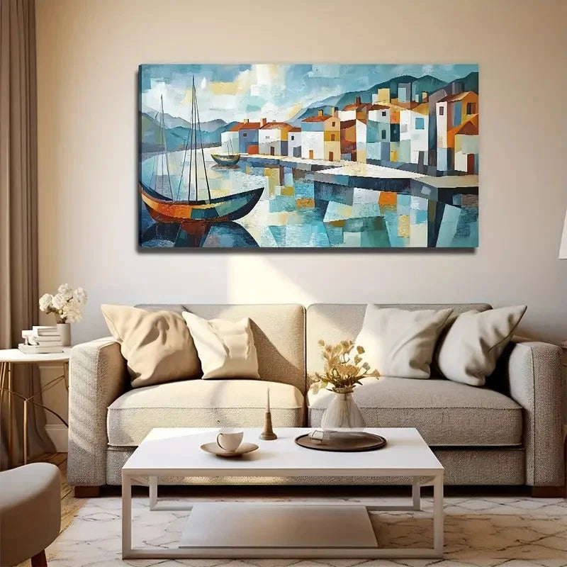 Boat On The Shore Coastal Wall Art Canvas Office Home Room Framed 120x60cm