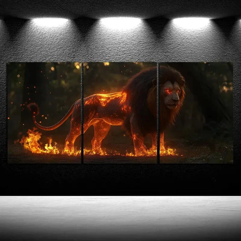 3pcs Painting Set Running Lion Metal Print Ready to Hang Art