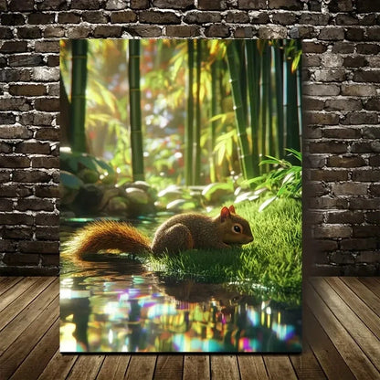 Photorealistic Scene Of Squirrel Rolling On The Grass  40x60cm Metal Print Ready to Hang - Bella Home Decor