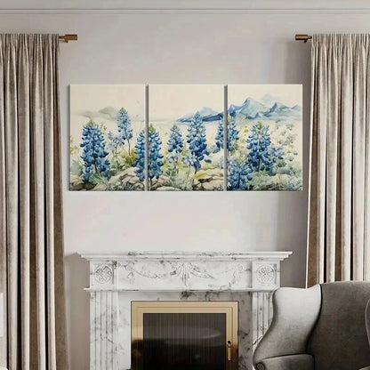 3pcs Mountain Landscape with Bluebonnet Flowers Wall Art Set Canvas Framed 60x90cm - High Quality Print 100% Australian Made Wall Canvas Ready to Hang - Bella Home Decor