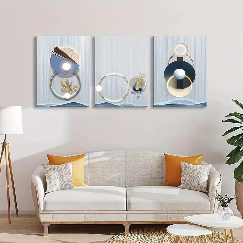 3pcs Circle Circular Ring Fantasy Metal Print Ready to Hang Art - Bella Home Decor