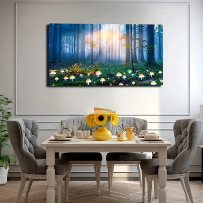 Illuminated Mushrooms Forest Wall Art Canvas Office Home Room Framed 120x60cm
