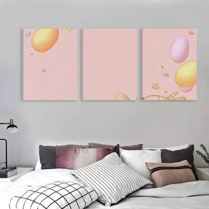 3pcs Soft Pink Background with Floating Easter  Wall Art Set Canvas Framed 50x70cm - High Quality Print 100% Australian Made Wall Canvas Ready to Hang