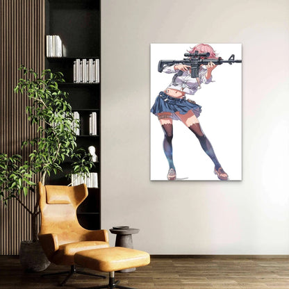Anime Girl Aiming With A Gun 60×90cm Metal Print Ready to Hang