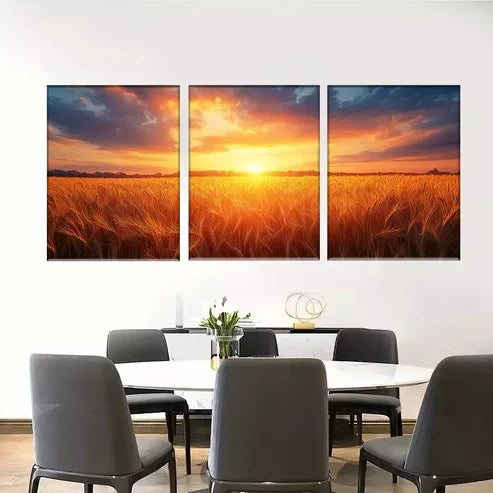 3pcss Golden Wheat Field Sunset -nature Wall Art Set Canvas Framed60x90cm - High Quality Print 100% Australian Made Wall Canvas Ready to Hang
