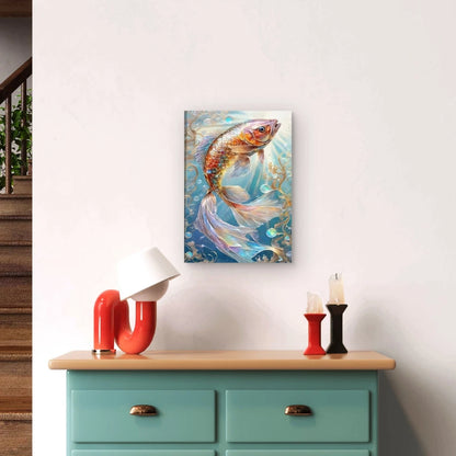 Glimmering Koi Metal Print Ready to Hang