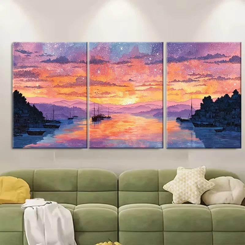 3pcs SeaScape Sunrise & Sunset Riverscape Metal Print Ready to Hang Art
